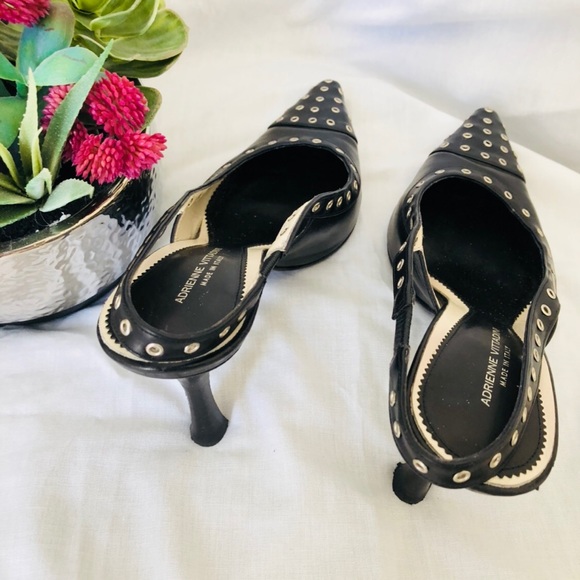 Black Studded Sling Back Mid Height Heels - Picture 3 of 4